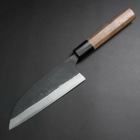 Santoku White Steel #1 Kurouchi Manche en Buffle et Noyer 165mm-[Musashi]-[Couteaux de cuisine japonais]