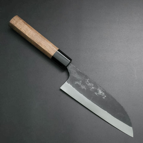 Santoku White Steel #1 Kurouchi Manche en Buffle et Noyer 165mm-[Musashi]-[Couteaux de cuisine japonais]