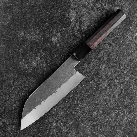 Santoku White Steel #1 Kurouchi Tsuchime Manche en Buffle et Ébène 170mm-[Musashi]-[Couteaux de cuisine japonais]