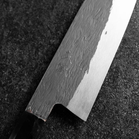 Santoku White Steel #1 Kurouchi Tsuchime Manche en Buffle et Ébène 170mm-[Musashi]-[Couteaux de cuisine japonais]