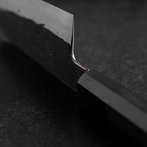 Santoku White Steel #1 Kurouchi Tsuchime Manche en Buffle et Ébène 170mm-[Musashi]-[Couteaux de cuisine japonais]