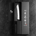 Santoku White Steel #1 Kurouchi Tsuchime Manche en Buffle et Ébène 170mm-[Musashi]-[Couteaux de cuisine japonais]