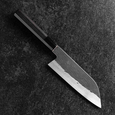 Santoku White Steel #1 Kurouchi Tsuchime Manche en Buffle et Ébène 170mm-[Musashi]-[Couteaux de cuisine japonais]