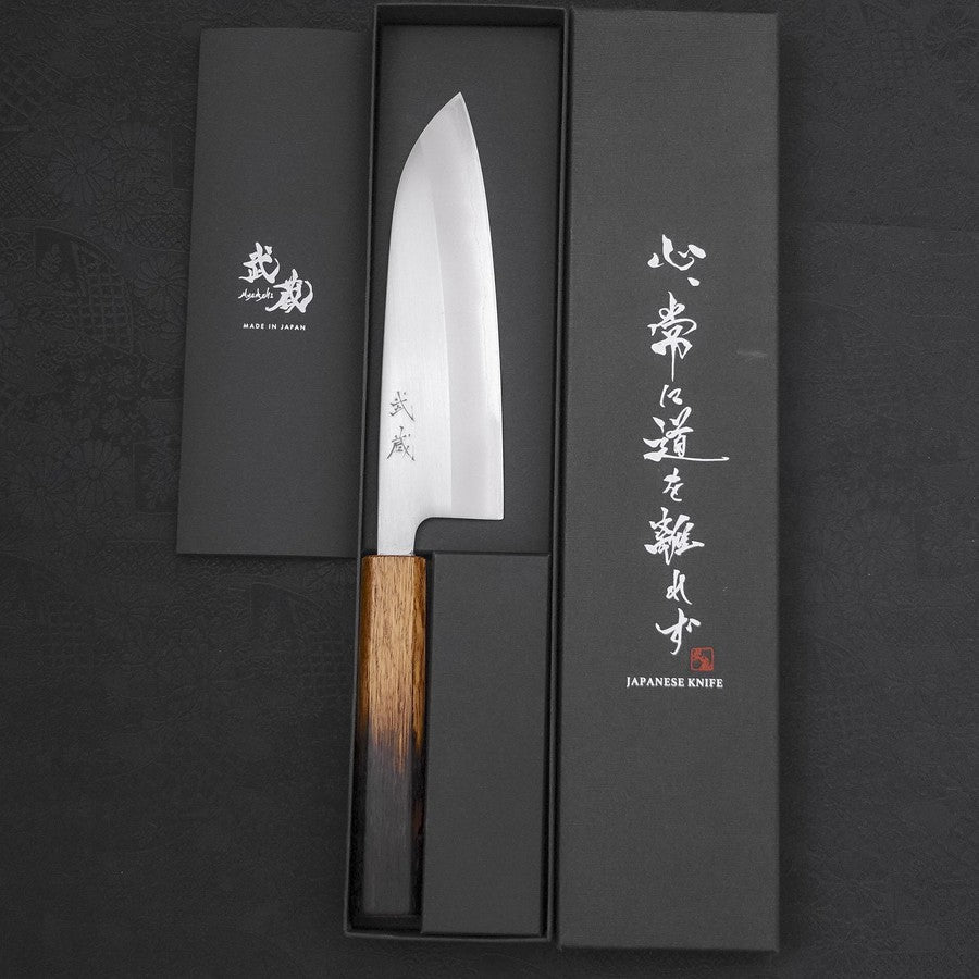 Santoku White Steel #1 Poli Manche Yaki Urushi 165mm-[Musashi]-[Couteaux de cuisine japonais]