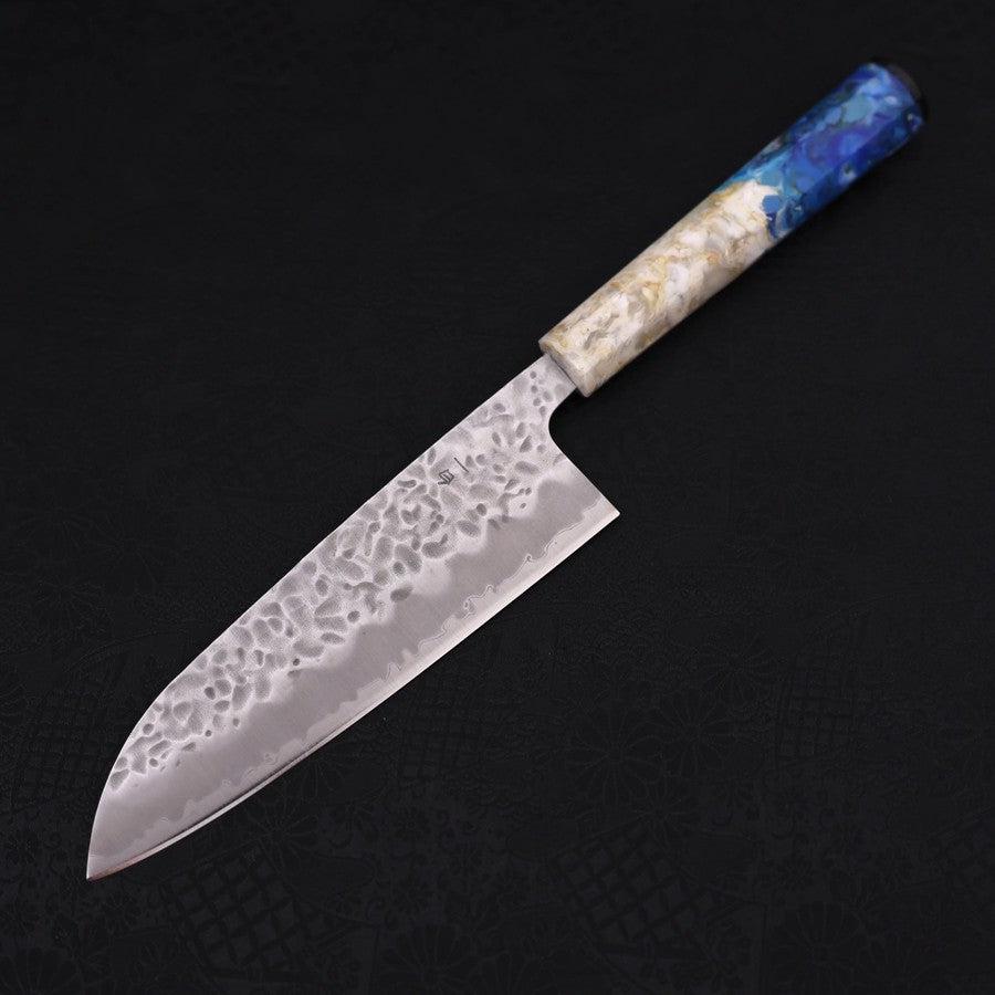 Santoku White Steel #1 Revêtement Inox Tsuchime Manche Océan Bleu et Blanc 165mm-[Musashi]-[Couteaux de cuisine japonais]