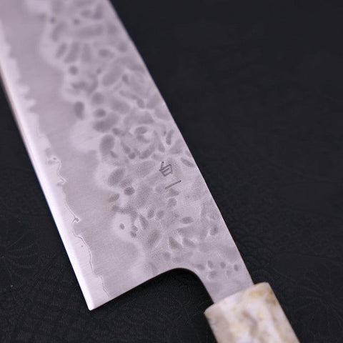 Santoku White Steel #1 Revêtement Inox Tsuchime Manche Océan Bleu et Blanc 165mm-[Musashi]-[Couteaux de cuisine japonais]