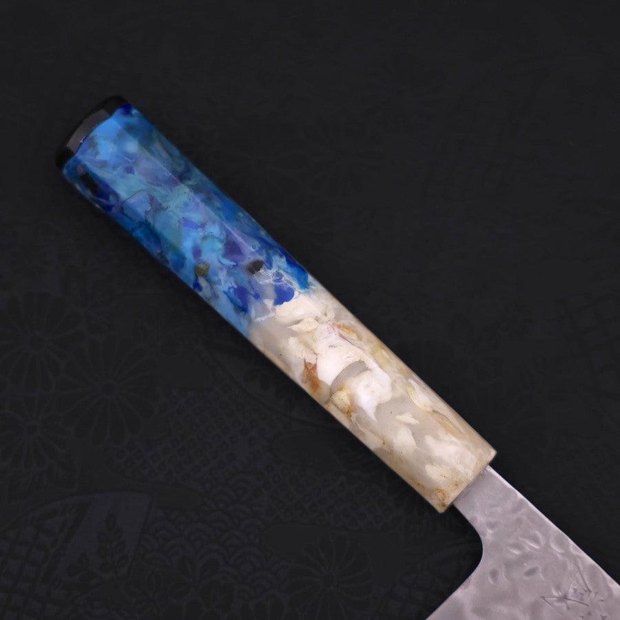 Santoku White Steel #1 Revêtement Inox Tsuchime Manche Océan Bleu et Blanc 165mm-[Musashi]-[Couteaux de cuisine japonais]