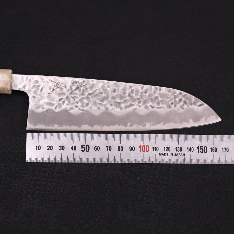 Santoku White Steel #1 Revêtement Inox Tsuchime Manche Océan Bleu et Blanc 165mm-[Musashi]-[Couteaux de cuisine japonais]