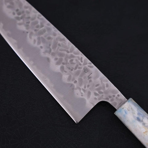 Santoku White Steel #1 Revêtement Inox Tsuchime Manche Océan Mélange Blanc 165mm-[Musashi]-[Couteaux de cuisine japonais]