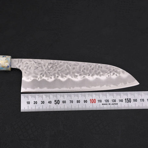 Santoku White Steel #1 Revêtement Inox Tsuchime Manche Océan Mélange Blanc 165mm-[Musashi]-[Couteaux de cuisine japonais]