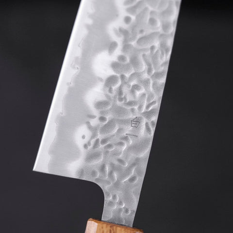 Santoku White Steel #1 Tsuchime Manche Yaki Urushi 165mm-[Musashi]-[Couteaux de cuisine japonais]