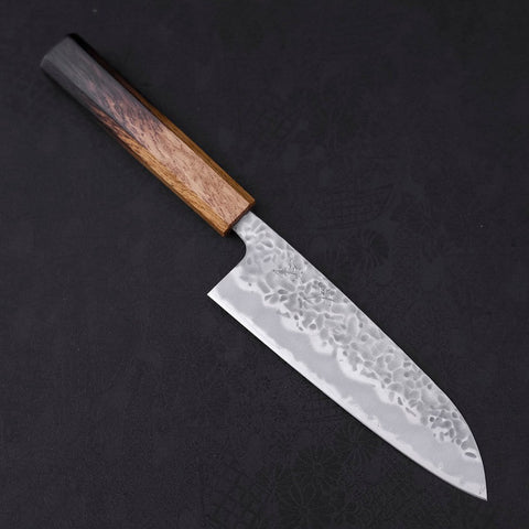 Santoku White Steel #1 Tsuchime Manche Yaki Urushi 165mm-[Musashi]-[Couteaux de cuisine japonais]