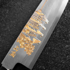 Santoku White Steel #2 Kasumi Biseau Simple Chokin Pagode à Cinq Etages Manche en Buffle et Ébène 155mm-[Musashi]-[Couteaux de cuisine japonais]
