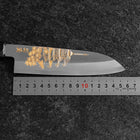 Santoku White Steel #2 Kasumi Biseau Simple Chokin Pagode à Cinq Etages Manche en Buffle et Ébène 155mm-[Musashi]-[Couteaux de cuisine japonais]