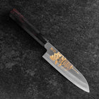 Santoku White Steel #2 Kasumi Biseau Simple Chokin Pagode à Cinq Etages Manche en Buffle et Ébène 155mm-[Musashi]-[Couteaux de cuisine japonais]