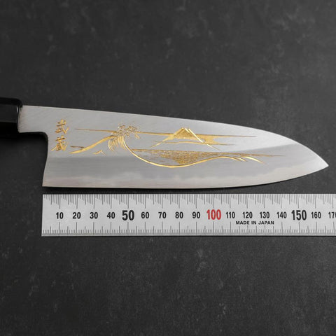 Santoku White Steel #2 Kasumi Chokin Nami-Fuji Manche en Buffle et Ébène 180mm-[Musashi]-[Couteaux de cuisine japonais]