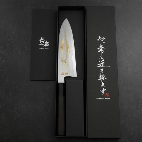 Santoku White Steel #2 Kasumi Chokin Nami-Fuji Manche en Buffle et Ébène 180mm-[Musashi]-[Couteaux de cuisine japonais]