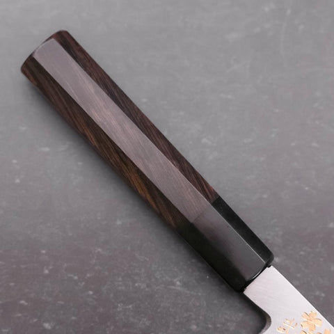 Santoku White Steel #2 Kasumi Chokin Sakura Fuji Manche en Buffle et Ébène 180mm-[Musashi]-[Couteaux de cuisine japonais]