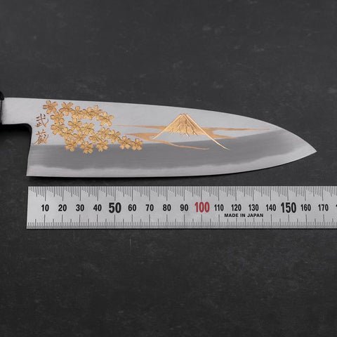 Santoku White Steel #2 Kasumi Chokin Sakura Fuji Manche en Buffle et Ébène 180mm-[Musashi]-[Couteaux de cuisine japonais]
