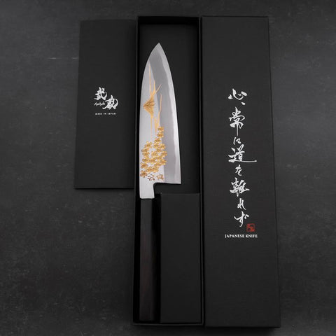 Santoku White Steel #2 Kasumi Chokin Sakura Fuji Manche en Buffle et Ébène 180mm-[Musashi]-[Couteaux de cuisine japonais]