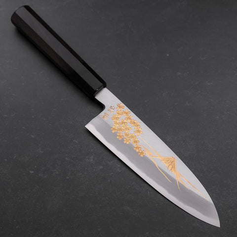 Santoku White Steel #2 Kasumi Chokin Sakura Fuji Manche en Buffle et Ébène 180mm-[Musashi]-[Couteaux de cuisine japonais]