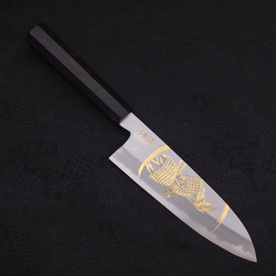 Santoku White Steel #2 Kasumi Chokin Samourai Nouvelle Lune Manche en Buffle et Ébène 180mm-[Musashi]-[Couteaux de cuisine japonais]