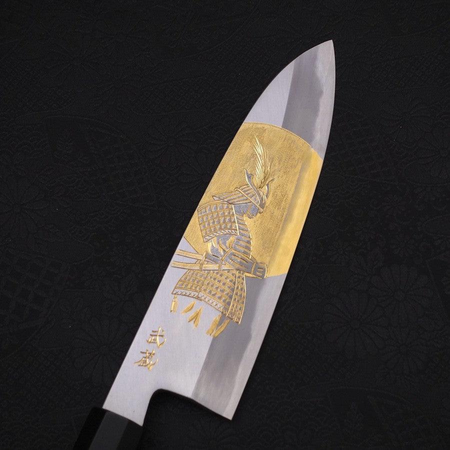 Santoku White Steel #2 Kasumi Chokin Samourai Pleine Lune Manche en Buffle et Ébène 180mm-[Musashi]-[Couteaux de cuisine japonais]