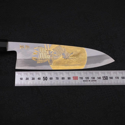 Santoku White Steel #2 Kasumi Chokin Samourai Pleine Lune Manche en Buffle et Ébène 180mm-[Musashi]-[Couteaux de cuisine japonais]
