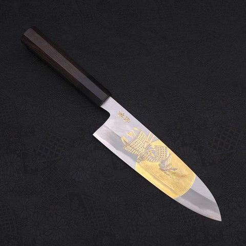 Santoku White Steel #2 Kasumi Chokin Samourai Pleine Lune Manche en Buffle et Ébène 180mm-[Musashi]-[Couteaux de cuisine japonais]