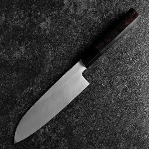 Santoku White Steel #2 Kasumi Simple-Tranchant Chokin Sakura-Fuji Manche en Buffle et Ébène 155mm-[Musashi]-[Couteaux de cuisine japonais]