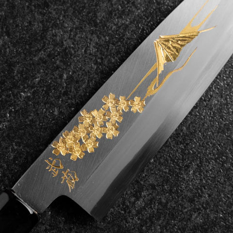 Santoku White Steel #2 Kasumi Simple-Tranchant Chokin Sakura-Fuji Manche en Buffle et Ébène 155mm-[Musashi]-[Couteaux de cuisine japonais]