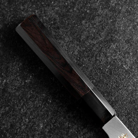 Santoku White Steel #2 Kasumi Simple-Tranchant Chokin Sakura-Fuji Manche en Buffle et Ébène 155mm-[Musashi]-[Couteaux de cuisine japonais]
