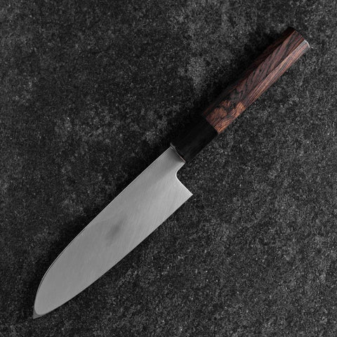 Santoku White Steel #2 Kasumi Simple-Tranchant Chokin Samourai Nouvelle Lune Manche en Buffle et Ébène 155mm-[Musashi]-[Couteaux de cuisine japonais]