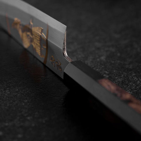 Santoku White Steel #2 Kasumi Simple-Tranchant Chokin Samourai Nouvelle Lune Manche en Buffle et Ébène 155mm-[Musashi]-[Couteaux de cuisine japonais]