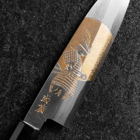 Santoku White Steel #2 Kasumi Simple-Tranchant Chokin Samourai Pleine Lune Manche en Buffle et Ébène 155mm-[Musashi]-[Couteaux de cuisine japonais]
