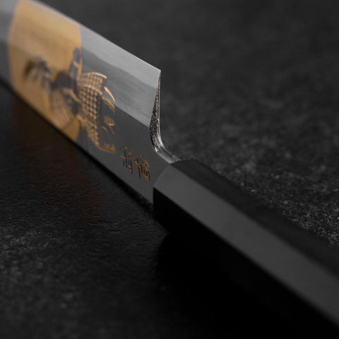 Santoku White Steel #2 Kasumi Simple-Tranchant Chokin Samourai Pleine Lune Manche en Buffle et Ébène 155mm-[Musashi]-[Couteaux de cuisine japonais]