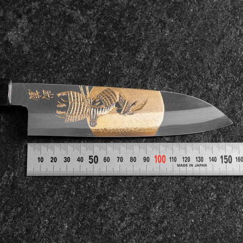 Santoku White Steel #2 Kasumi Simple-Tranchant Chokin Samourai Pleine Lune Manche en Buffle et Ébène 155mm-[Musashi]-[Couteaux de cuisine japonais]