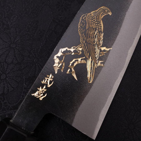 Santoku White Steel #2 Kurouchi Chokin Aigle Manche en Buffle et Ébène 170mm-[Musashi]-[Couteaux de cuisine japonais]