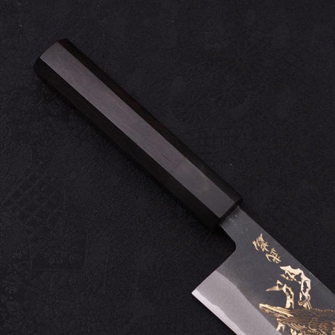 Santoku White Steel #2 Kurouchi Chokin Aigle Manche en Buffle et Ébène 170mm-[Musashi]-[Couteaux de cuisine japonais]