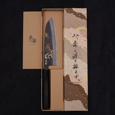 Santoku White Steel #2 Kurouchi Chokin Aigle Manche en Buffle et Ébène 170mm-[Musashi]-[Couteaux de cuisine japonais]