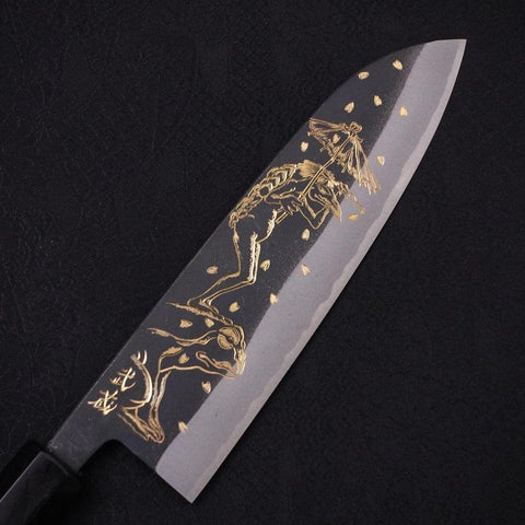 Santoku White Steel #2 Kurouchi Chokin Grenouille Kappa Manche en Buffle et Ébène 170mm-[Musashi]-[Couteaux de cuisine japonais]