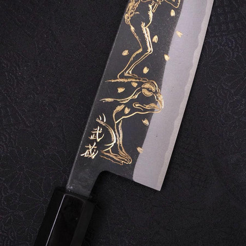 Santoku White Steel #2 Kurouchi Chokin Grenouille Kappa Manche en Buffle et Ébène 170mm-[Musashi]-[Couteaux de cuisine japonais]