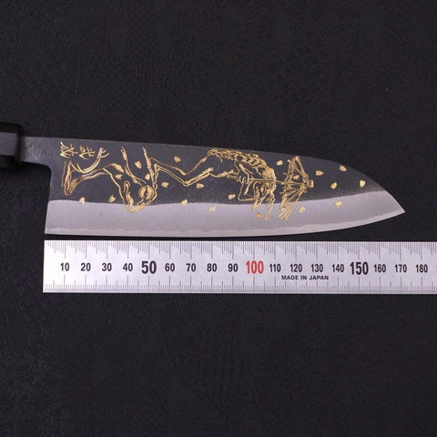 Santoku White Steel #2 Kurouchi Chokin Grenouille Kappa Manche en Buffle et Ébène 170mm-[Musashi]-[Couteaux de cuisine japonais]