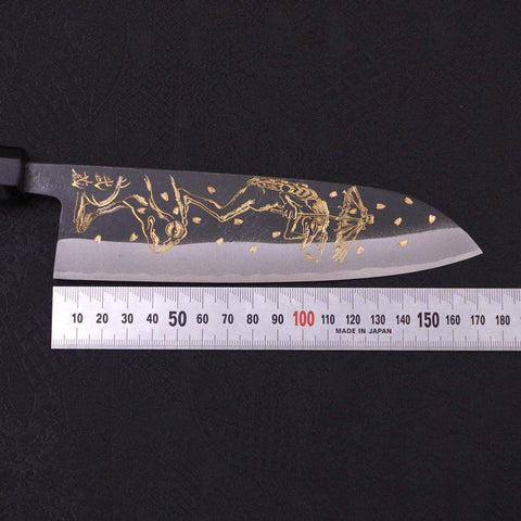Santoku White Steel #2 Kurouchi Chokin Kappa Grenouille Manche en Buffle et Ébène 170mm-[Musashi]-[Couteaux de cuisine japonais]