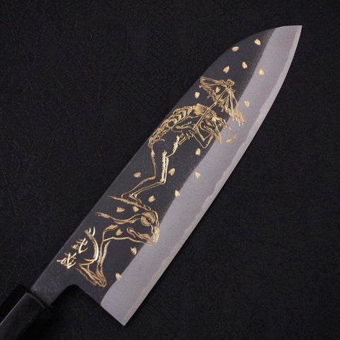 Santoku White Steel #2 Kurouchi Chokin Kappa Grenouille Manche en Buffle et Ébène 170mm-[Musashi]-[Couteaux de cuisine japonais]