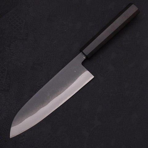 Santoku White Steel #2 Kurouchi Chokin Tigre-Bambou Manche en Buffle et Ébène 170mm-[Musashi]-[Couteaux de cuisine japonais]