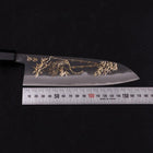 Santoku White Steel #2 Kurouchi Chokin Tigre-Bambou Manche en Buffle et Ébène 170mm-[Musashi]-[Couteaux de cuisine japonais]