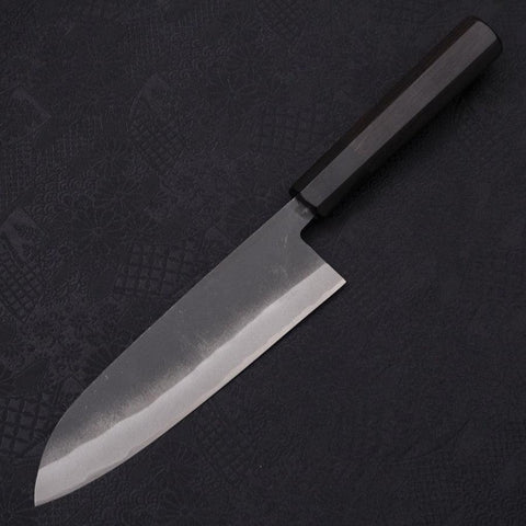 Santoku White Steel #2 Kurouchi Chokin Ukiyo-e Manche en Buffle et Ébène 170mm-[Musashi]-[Couteaux de cuisine japonais]