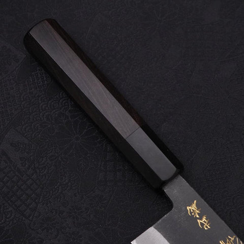 Santoku White Steel #2 Kurouchi Chokin Ukiyo-e Manche en Buffle et Ébène 170mm-[Musashi]-[Couteaux de cuisine japonais]