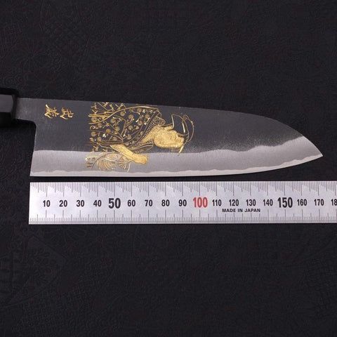 Santoku White Steel #2 Kurouchi Chokin Ukiyo-e Manche en Buffle et Ébène 170mm-[Musashi]-[Couteaux de cuisine japonais]